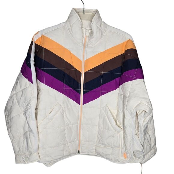 Free People Chevron Puffer Jacket in Cream and Purple maternity - Picture 2 of 12